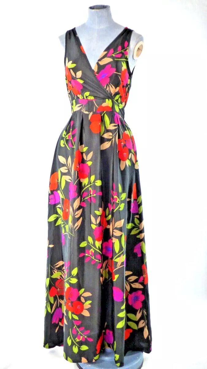 Dorothy Perkins Maxi Dress Black Floral Print Flowy Wedding Guest