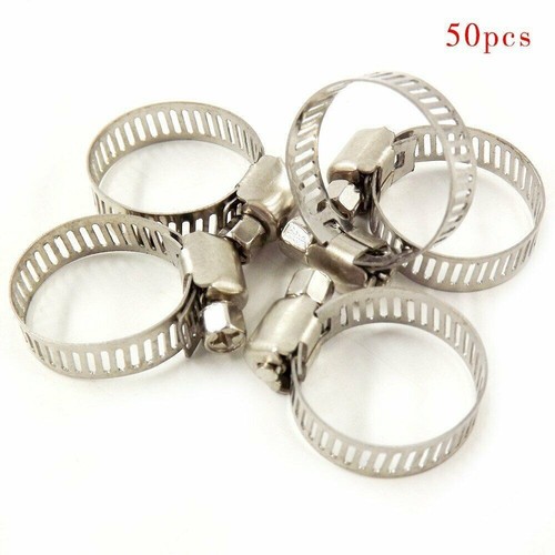 50Pack 3/8 -1/2 Adjustable Stainless Steel Drive Hose Clamps Fuel Line Worm Clip - Foto 2 di 4