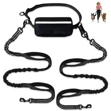 Hands Free Dog Leash for 2 Dogs with Waist Belt  Large Pouch, Waist Leash fo...