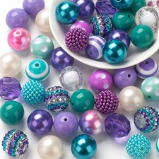 50pcs 20mm Bubblegum Beads DIY Pen Bead, Colorful Large, Blue and Purple