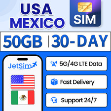 USA Mexico SIM Card-50GB High-Speed, 30 Day JetSim/Travel SIM Card