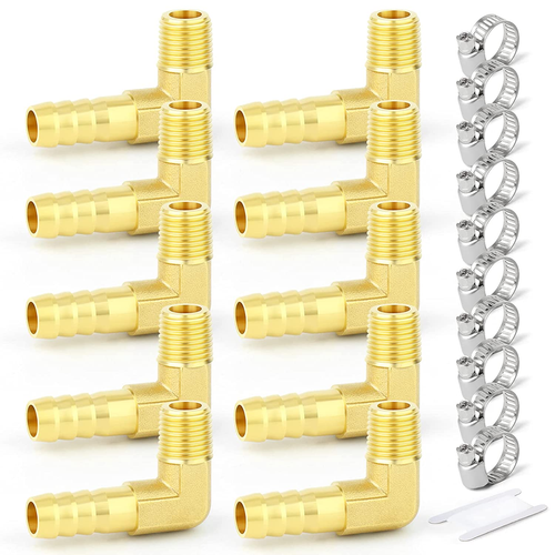 10 PIEZAS Reductor de púas de manguera de latón Codo de 90 grados 1/8" NPT a 5/16" ID de manguera de barra - Imagen 9 de 11