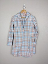 Lacoste Live Women's M Shirt Dress Popover Plaid Pastel Preppy Long Sleeve 267