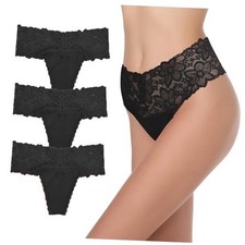 High Waisted Thong Underwear Tummy Control Panties Cotton Lace Large 3 Pack a