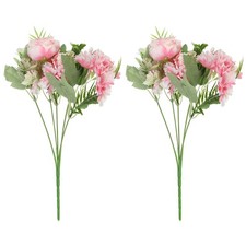 2Pcs 5 Branch Artificial Silk Peony Hydrangea Fake Flowers with Stem Rose Red