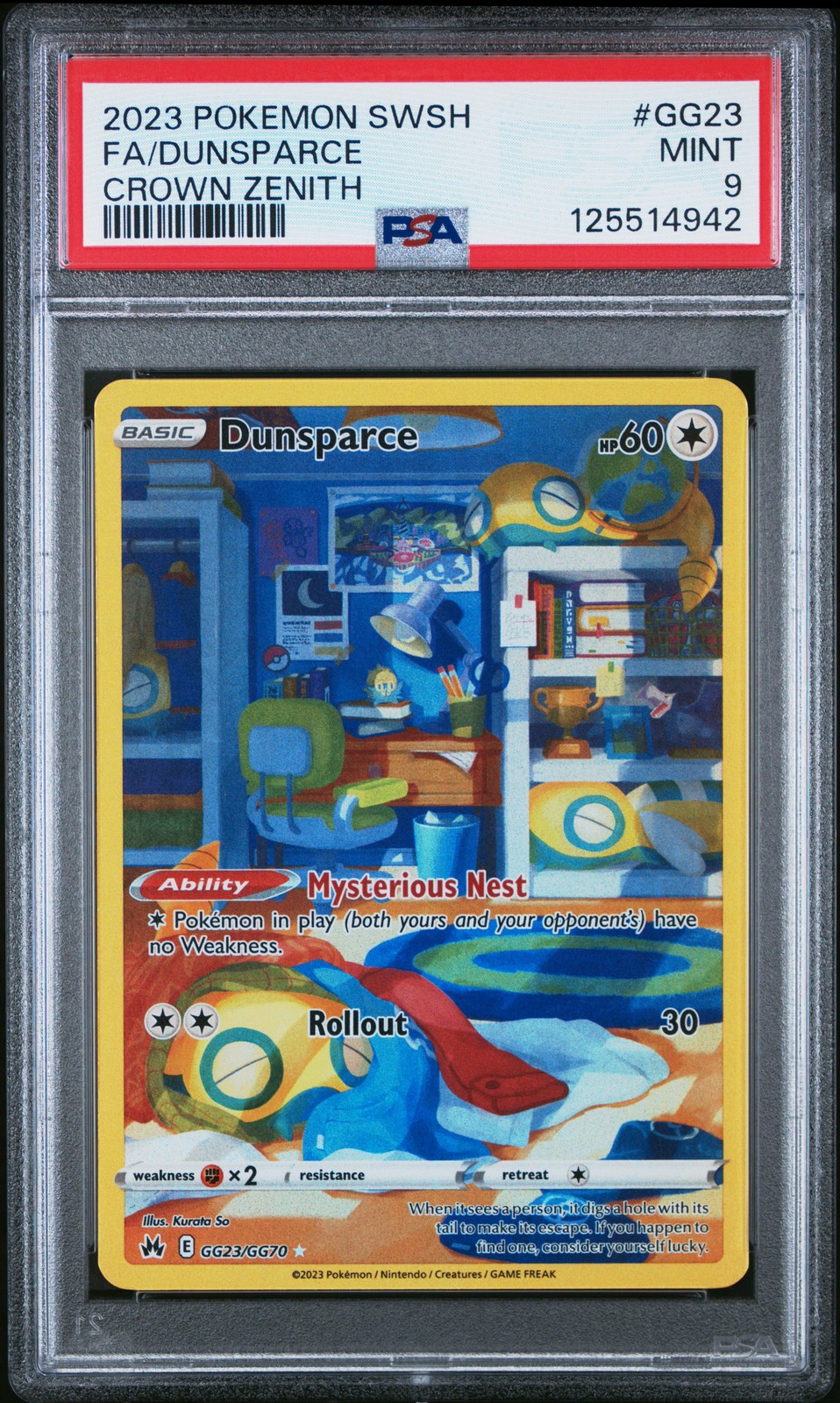 2023 POKEMON SWORD & SHIELD CROWN ZENITH #GG23 FULL ART/DUNSPARCE PSA 9