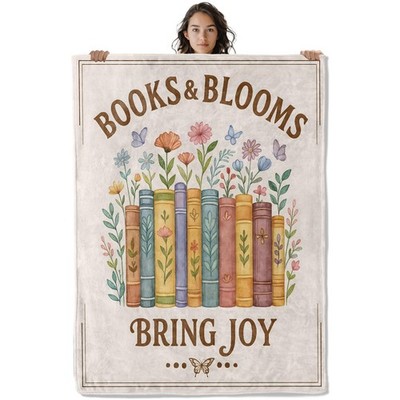 Charming Book Blanket Floral Reading Theme Flannel Throw Cozy Gifts 60x50 Inch