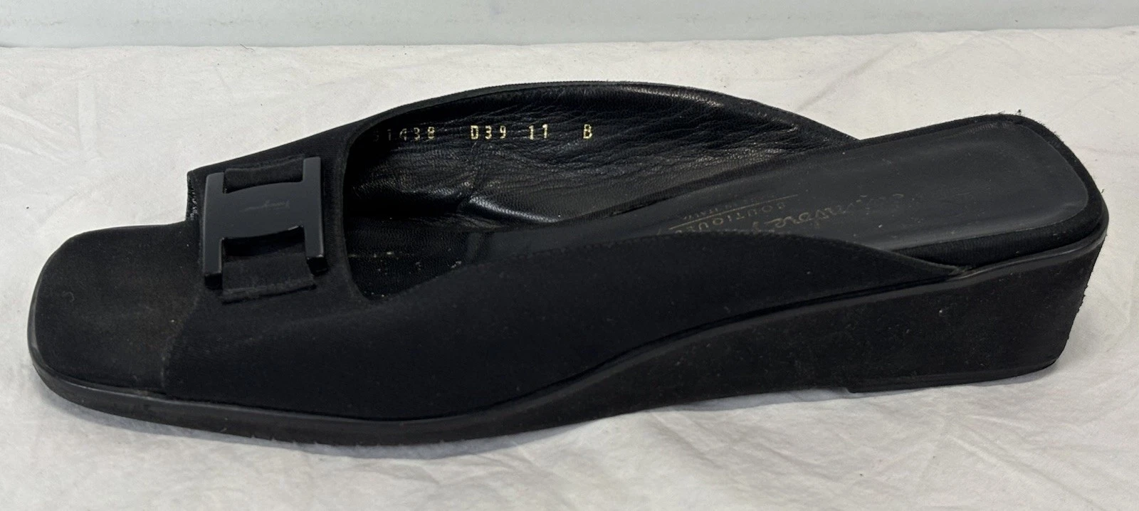 Salvatore Ferragamo Nylon Slide Sandals Shoes Sz 11 B Women’s Black Square Toe