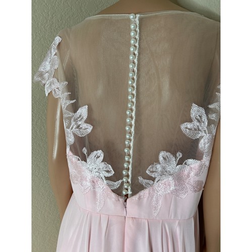 Abito da damigella CoCoMelody bambino rosa A-Line spazzola-treno chiffon bottone perlato NUOVO - Foto 11 di 16