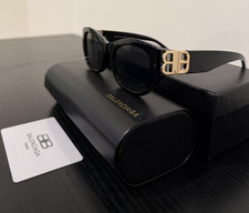 Balenciaga 1504 Cat Eye Sunglasses Black Frame Black Tinted Lens Gold BB Logo
