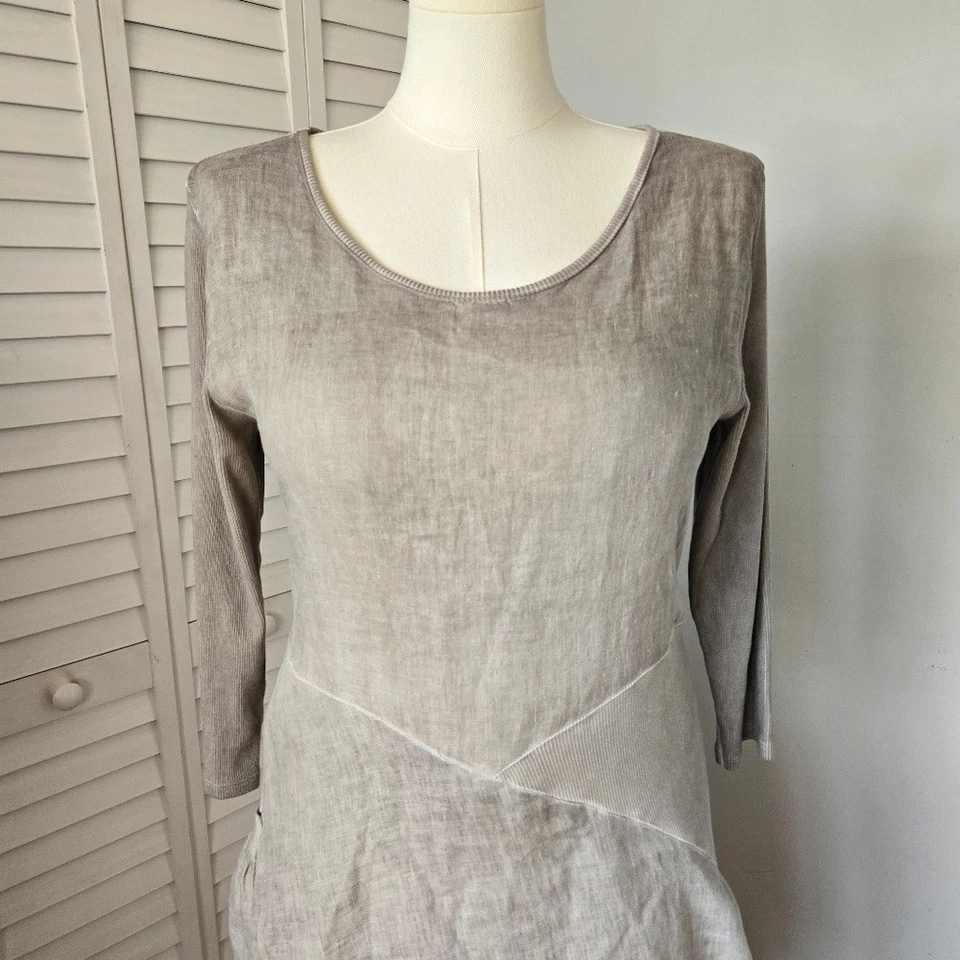 Vestido Midi Inizio Taupe Lino Asimétrico En Capas Talla L Boho Lagenlook Minimalista Foto 3 de 4