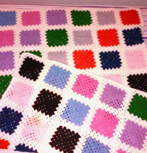 Crocheted Handmade  Granny Square Afghan Throw Lap Blanket 50 X 33. NEW