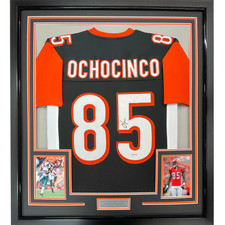 FRAMED Autographed/Signed CHAD OCHOCINCO Johnson 33x42 Black Jersey JSA COA Auto