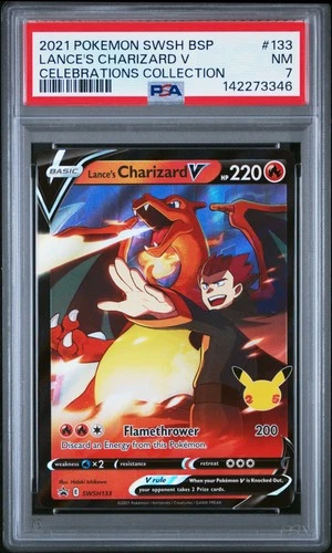 2021 POKEMON SWSH PROMO CELEBRATIONS COLLECTION LANCE'S CHARIZARD V PSA 7