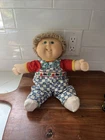 Vintage Cabbage Patch Doll 1988 w/ Outfit Blonde Curly Hair Overalls Train