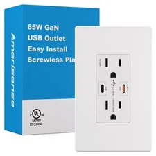 Toreler  GaN Wall Electrical Outlet 65W 2 USB Type-C PD3.0 Fast Charging