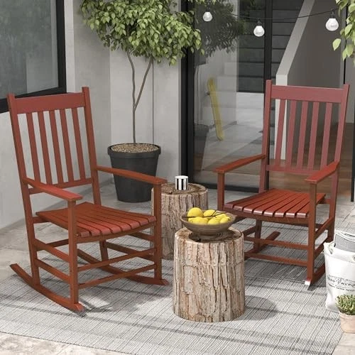 Juego de 2 mecedoras de exterior, mecedora de patio con 2 paquetes tinto vino Foto 2 de 4