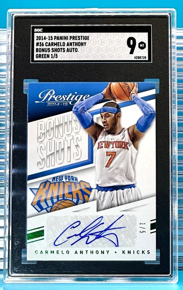 2014 Panini Prestige Bonus Shots CARMELO ANTHONY Emerald Green 1/5 Auto SGC 9 MT - Image 3 of 4