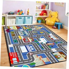 Car Rugs for Kids Toy - Blue Road Rug for Kids, Car Traffic Road Play Mat for