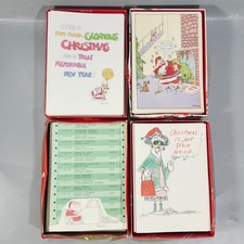 VTG Hallmark Xmas Shoebox Merry Bright RPP 61 Greeting Cards Funny Art Humor Lot