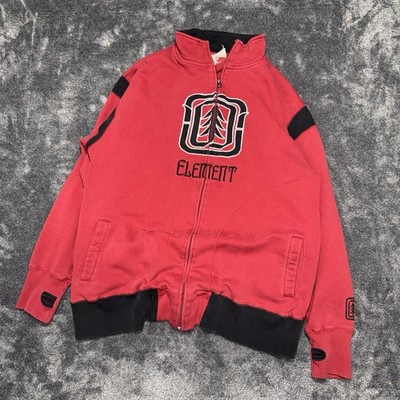 Element Red Full Zip Fleece Sweatshirt Men's Mock Neck Logo Size Large