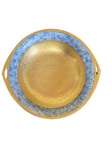 Antique Pichard Etched China Hand Painted Gold/Blue Floral Pattern Handles Bowl