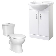 Modern Bathroom 550mm Vanity Unit and Close Coupled WC Dual Flush Toilet Set