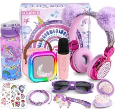Unicorn Gift for Girls Toys with Karaoke/Microphone/Headphone/DIY Water Bottl...