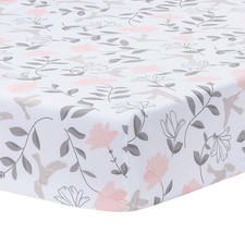 Lambs  Ivy Petals White/Pink/Gray Floral 100 Cotton Fitted Crib/Toddler Sheet