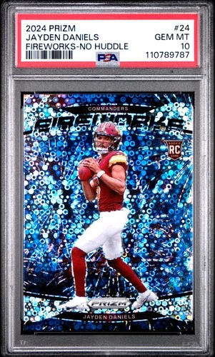 2024 PANINI PRIZM FIREWORKS NO HUDDLE #24 JAYDEN DANIELS ROOKIE RC PSA 10
