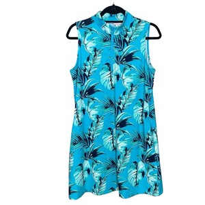 Tommy Bahama Womens Large Golf Dress Turquoise Tropical Print Preppy Athleisure