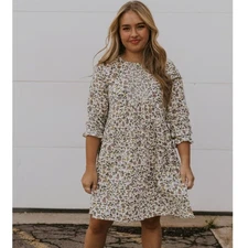 Rylee + Cru Womens Dress Size XS Floral Cotton Smocked Cottagecore Neutral