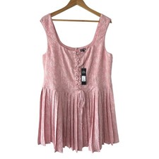 Fashion Nova Pink Floral Jacquard Lace Up Pleated Mini Dress Womens 2X New