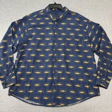 Woolrich Shirt Men’s 2XL Trout Fish Print Button Up Blue Fishing Dad Grandpa XXL