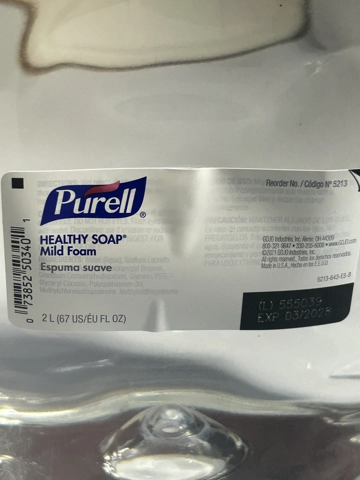 1c Purell 2L Sabonete Sem Fragrância Espuma Suave 2000mL Transparente Novo Expira em 2028 - Imagem 3 de 4