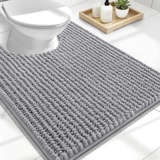 Thick Chenille Toilet Rugs U-Shaped 24x20, Absorbent Bath Mat, Grey Soft