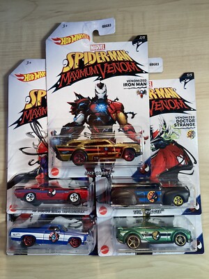 Hot wheels Spiderman Maximum Venom Charakter Autos Full Set x 5 Neu auf Karten