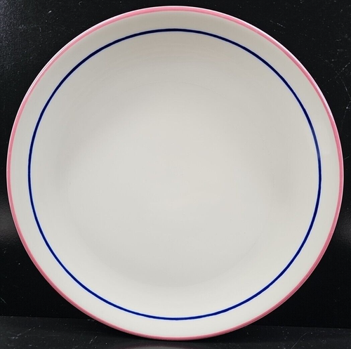 4 Buffalo China Oneida Pink Blue Bands Luncheon Plate Set Vintage Restaurant Lot - Picture 21 of 24