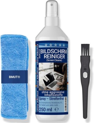 250ml Bildschirmreiniger Spray Set | XXL Mikrofasertuch | Pinsel + Display