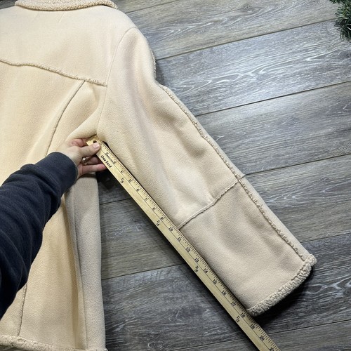 FUDA Coat Size Large Sherpa Line Pea Coat Warm, Cozy, Tan / Beige Button Close - Picture 14 of 15