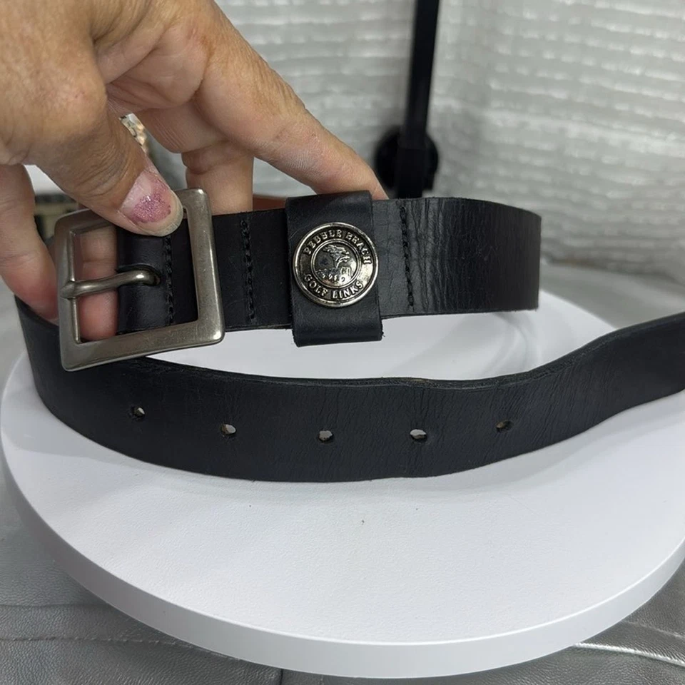 (H)Two Pebble Beach boys' leather belts with black and white metal silve buckles - Image 3 of 4