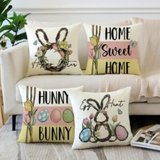 4-Piece Easter Pillowcase Bunny and Floral Rustic Sofa Decoration
