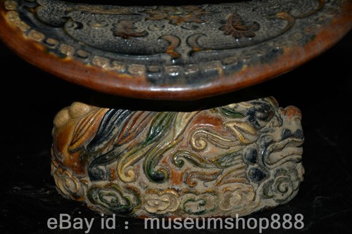 7.6" Old Chinese Tang Sancai Porcelain Lion Beast Flower Pattern Statue Pillow - Picture 11 of 14