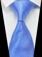 New Classic Stripes Baby Blue White 100 Silk Men's Necktie Neck Tie 3.15'' 8CM 