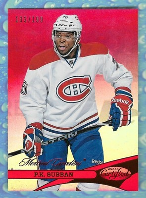 P.K. SUBBAN 2012-13 PANINI CERTIFIED SP RED INSERT CARD #'D /199 NHL ...