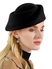 Black Fascinator Hat Wool Felt Pillbox Hats Cocktail Party Church Fedora Hat