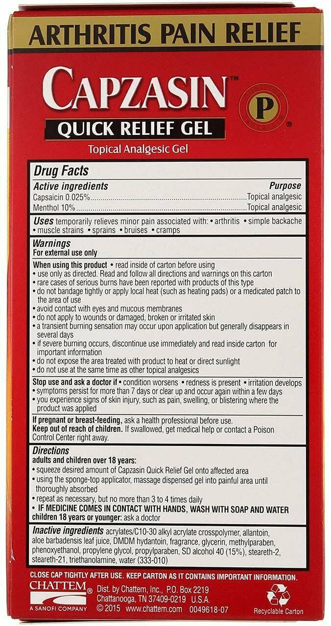 Capzasin Arthritis Quick Pain Relief Topical Analgesic Gel Light Scent