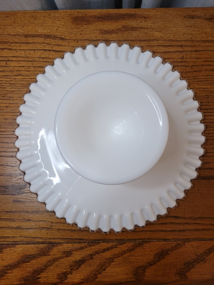 Fenton Spanish Lace Silvercrest 11” Pedestal Milk Glass Cake Stand eBay