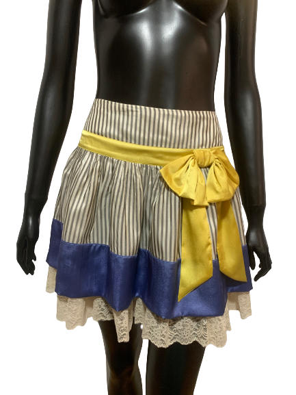 スカート John Galliano Skirt ❤️JOHN GALLIANO, blue and yellow striped print silk skirt, size