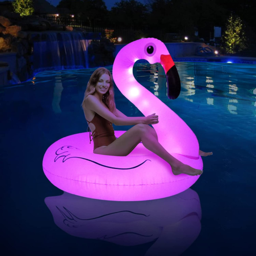 Inflatable Flamingo Pool Floats with Lights,  Solar Powered Flamingo Swim Tube R - Picture 1 of 7